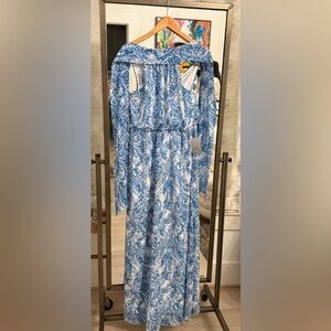 MARK & JAMES Badgley Mischka Blue and White Floral Dress
